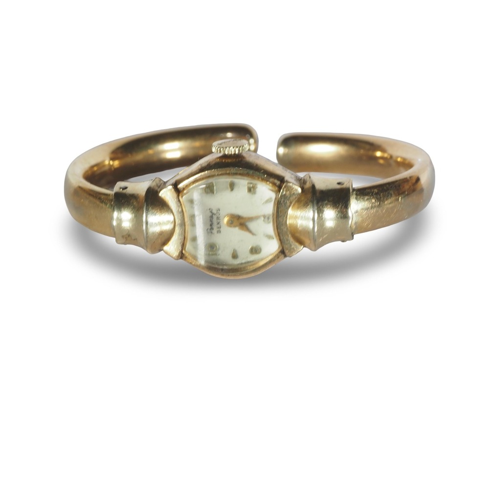 Benrus Cuff Watch Women's Gold 10K Rolled Gold Vintage Mid Century Bangle